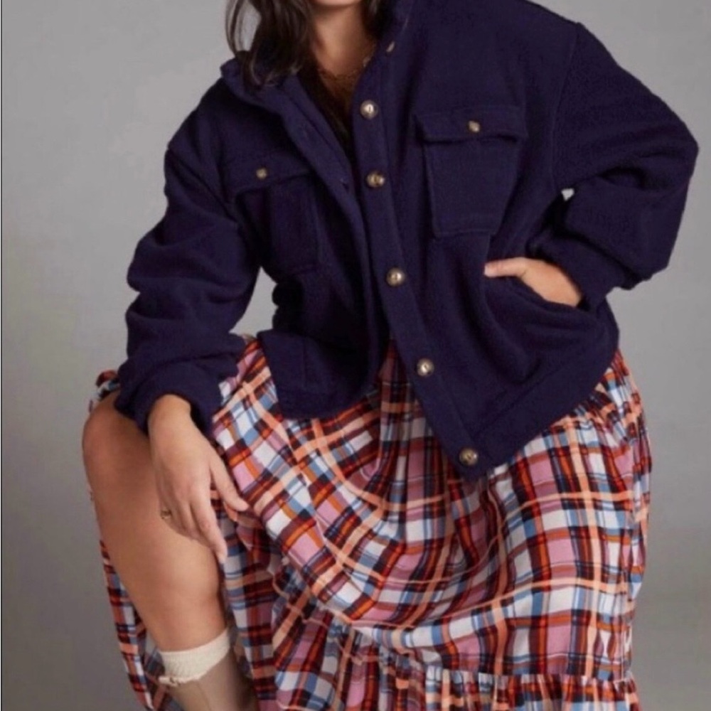 3554 Anthropologie Navy Daily Practice Fleece Bomber Jacket Medium